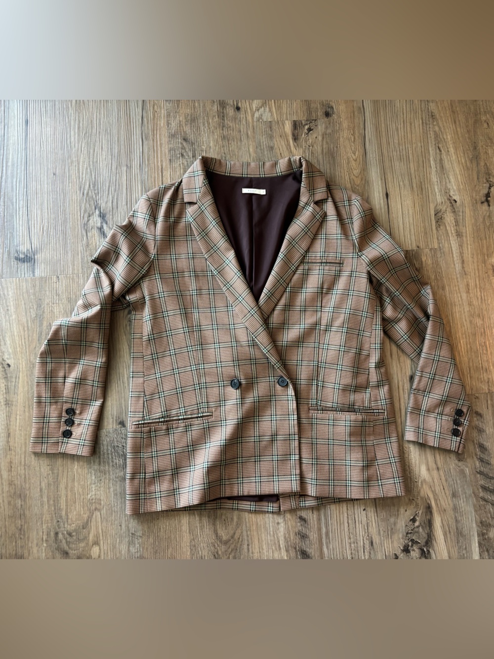 6397 Plaid Double Breasted Blazer Size S | Brown Green Check Jacket